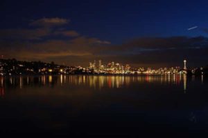 Seattle skyline at night from Lake Union