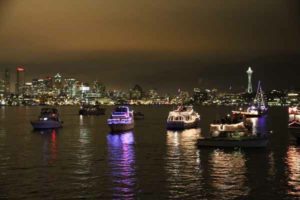 Seattle skyline at night - Christmas party cruise